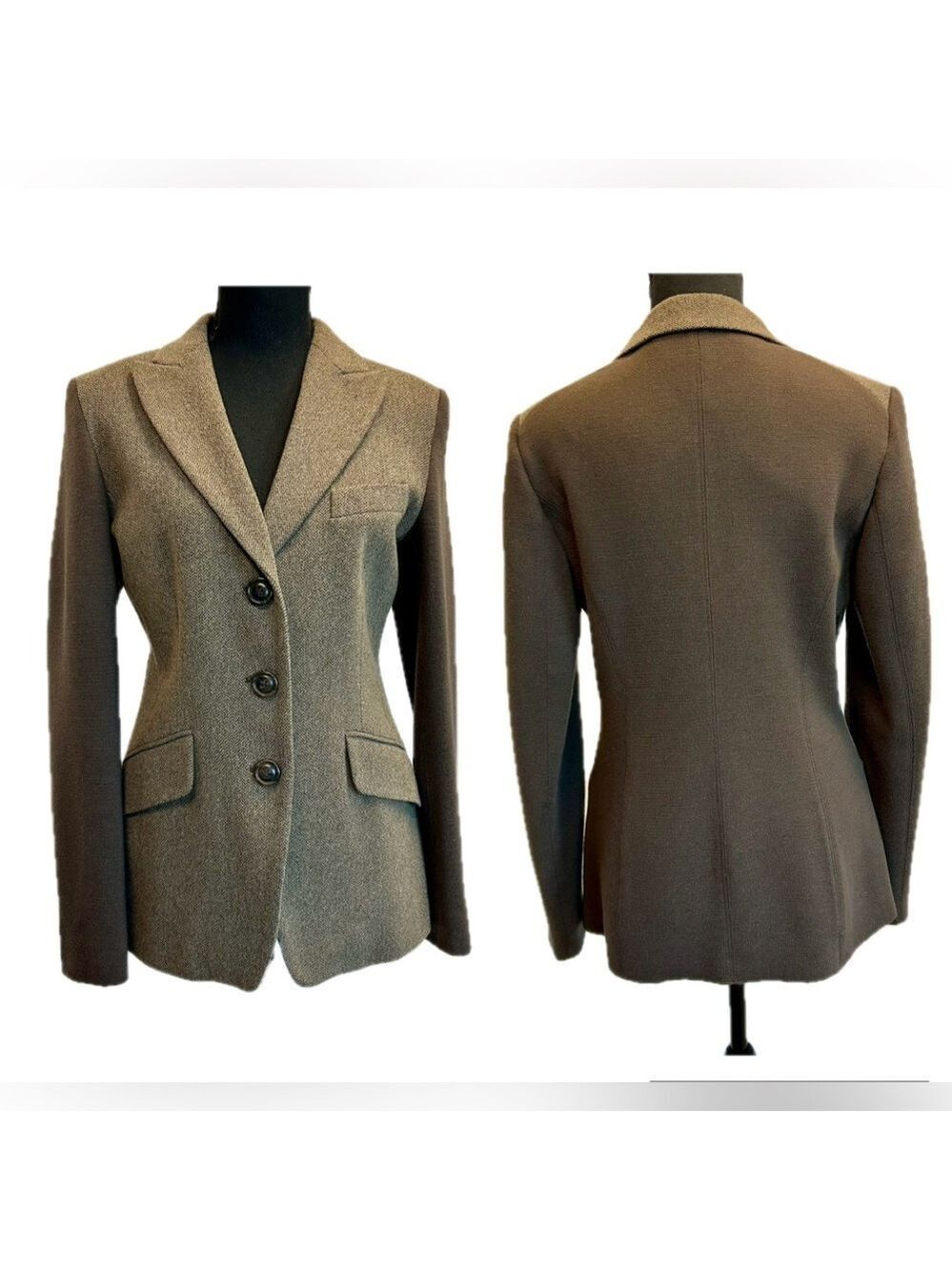 Weekend MaxMara brown herringbone single breasted knit contrast sleeve blazer